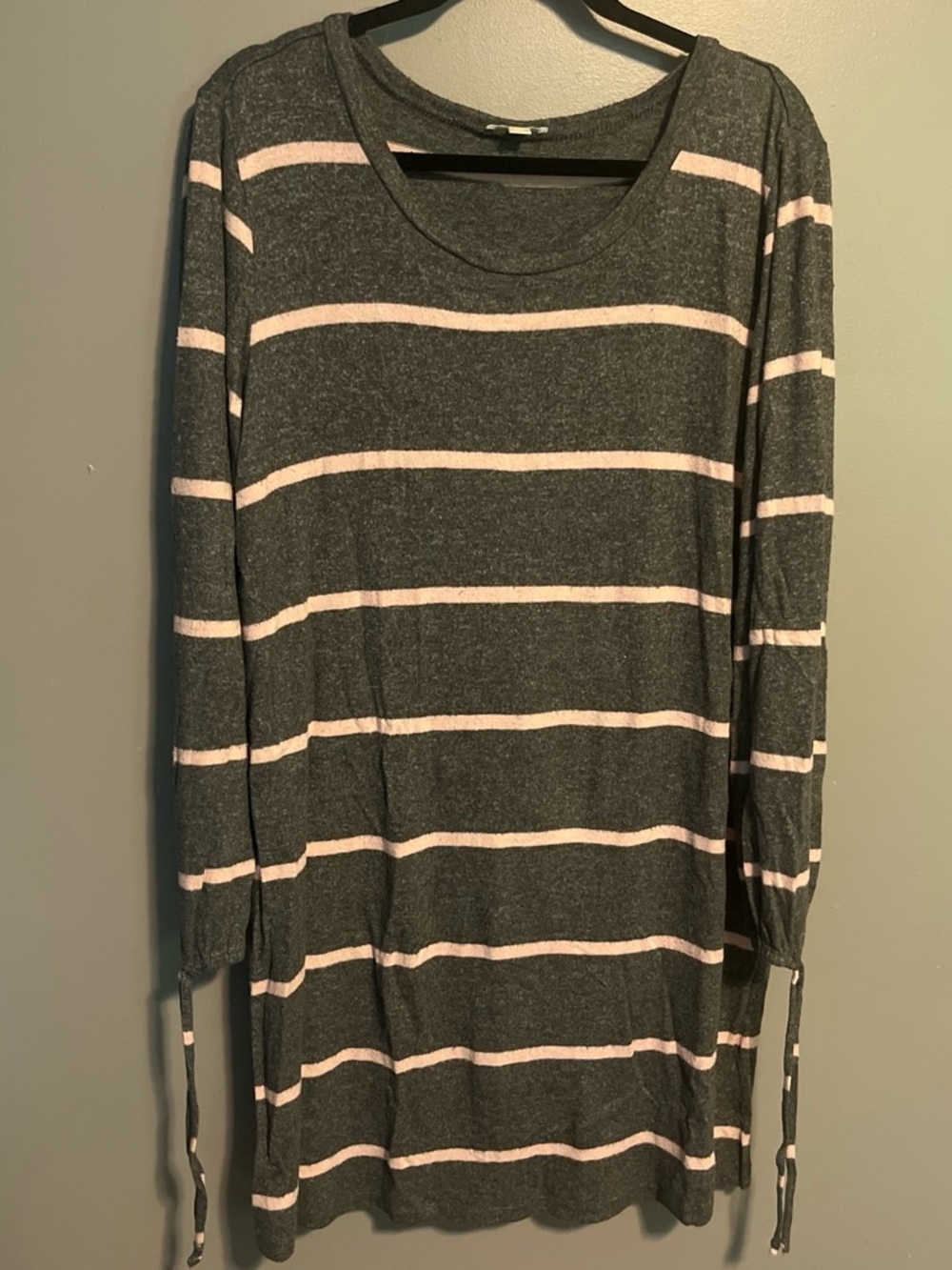 Charming Charlie Gray and Light Pink Striped Long Sleeve Dress
